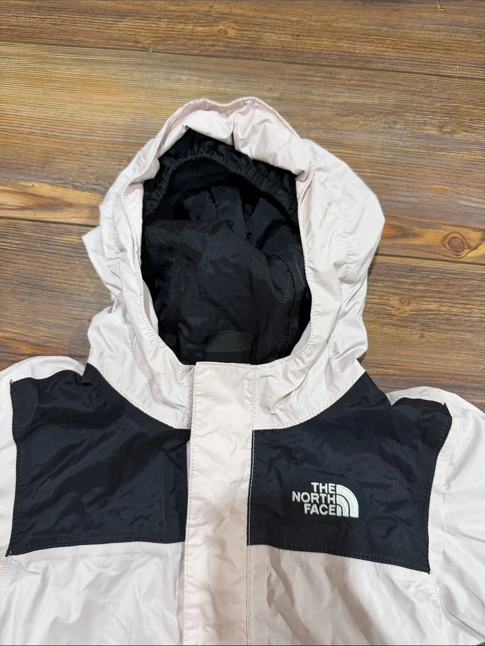 The North Face Kids Hooded Rain Jacket in Light Pink and Black